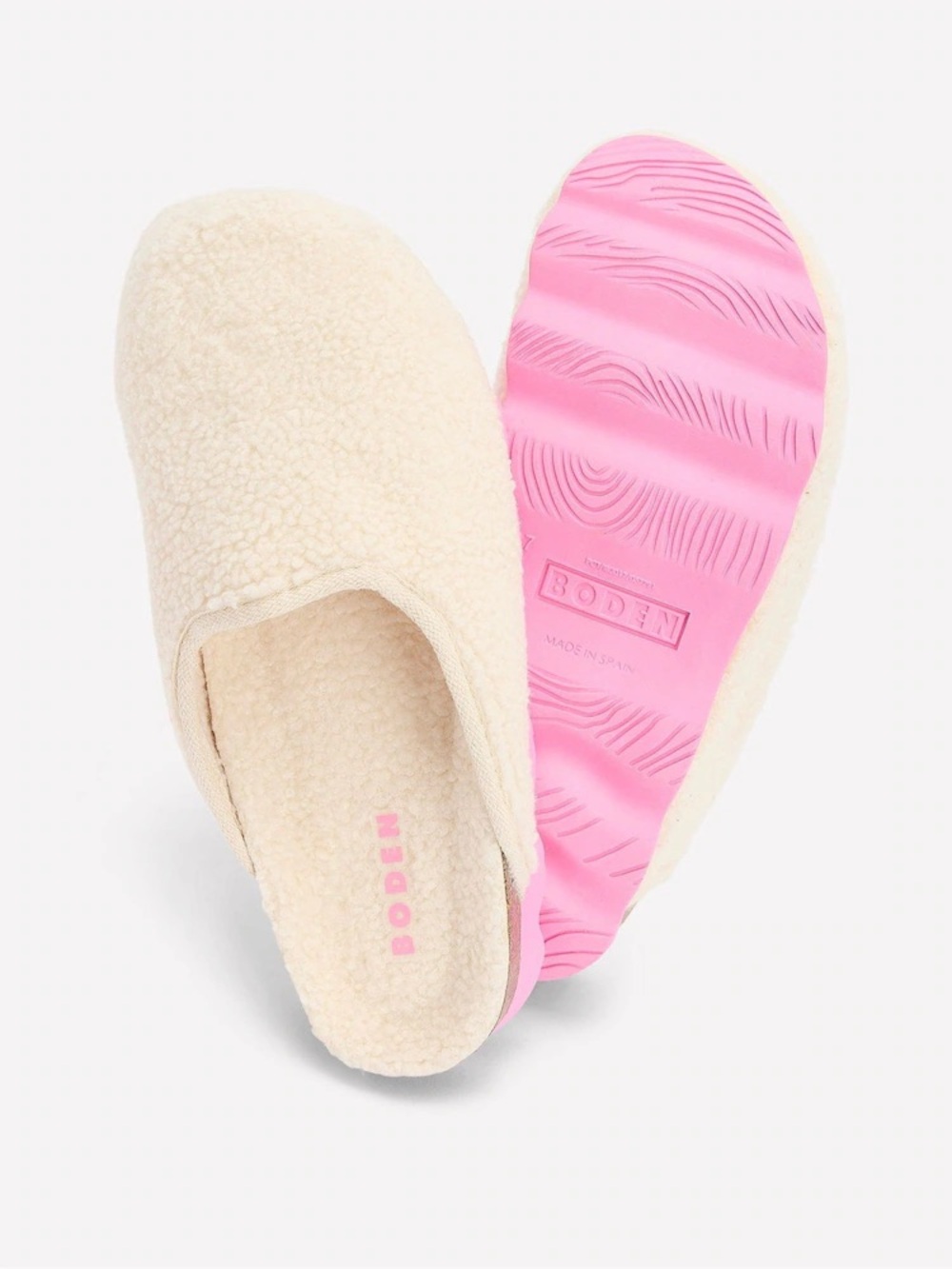 Boden Cream Sherpa Slip-On Clogs with Pink Sole size 7-7.5